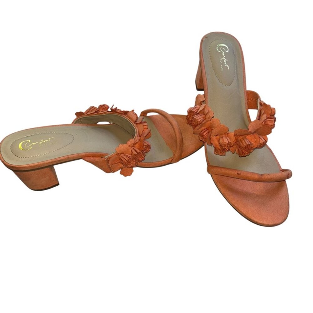 Comfort FALL orange suede flower embellished sandals shoes 10